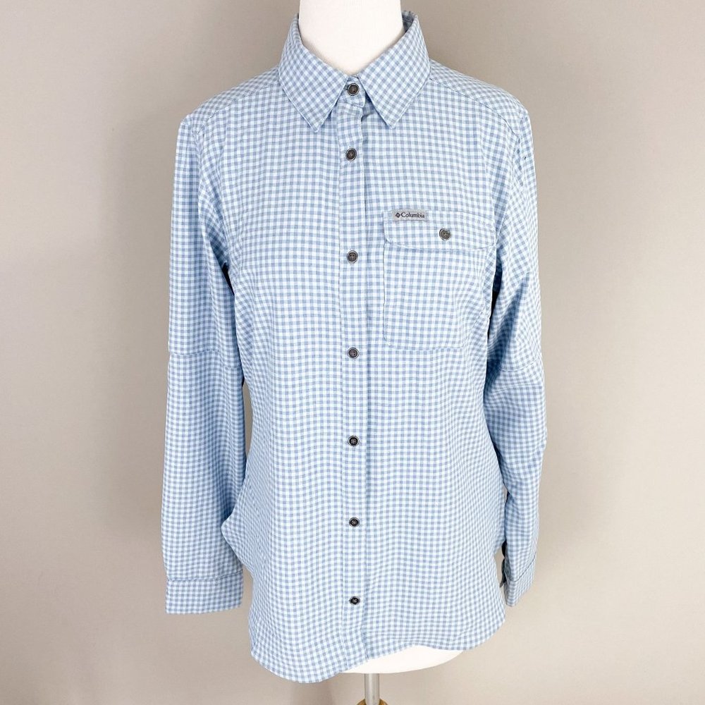 Columbia Blue White Checkered Long Sleeve Button Down Small